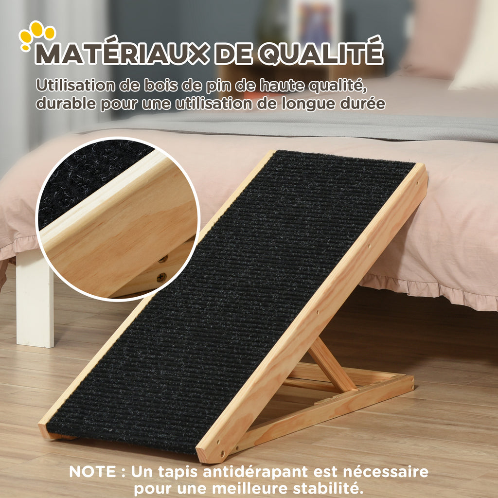 Rampa plegable de madera para perros y gatos, altura regulable 26-61 cm