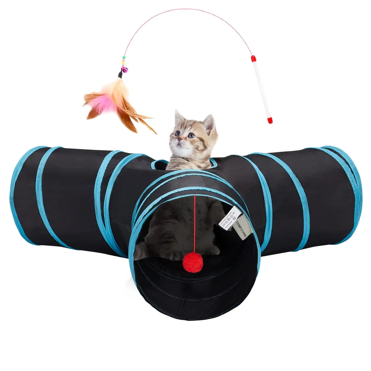Túnel de 3 salidas para gatos con mirilla y pelota