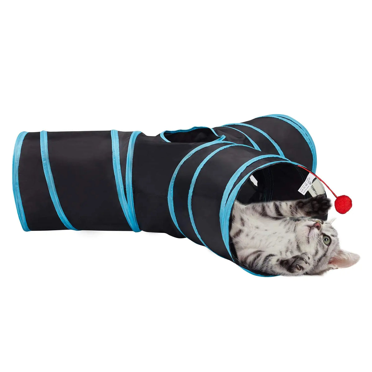 Túnel de 3 salidas para gatos con mirilla y pelota