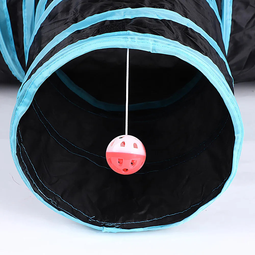 Túnel de 3 salidas para gatos con mirilla y pelota