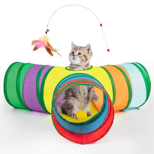 Túnel de 3 salidas para gatos con mirilla y pelota