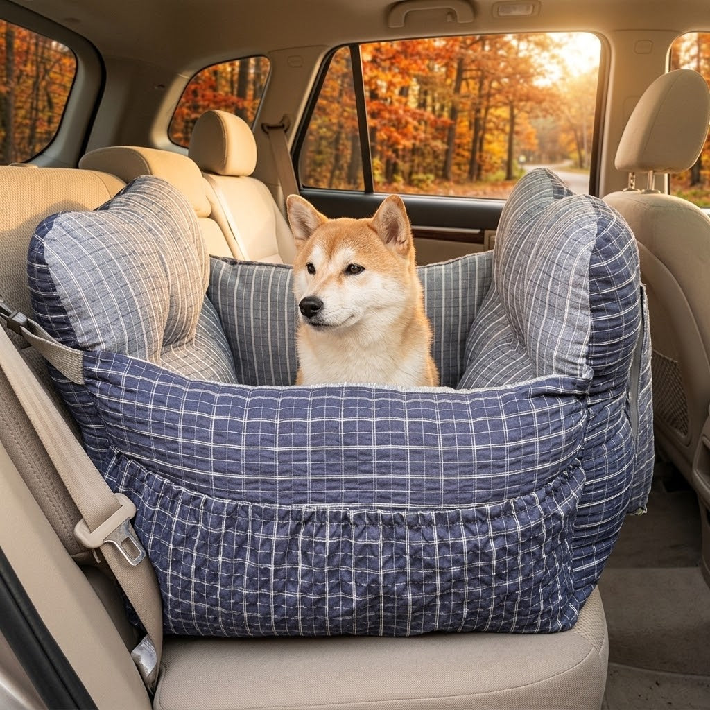 Cama portátil para coche para perros con bosque otoñal de fondo