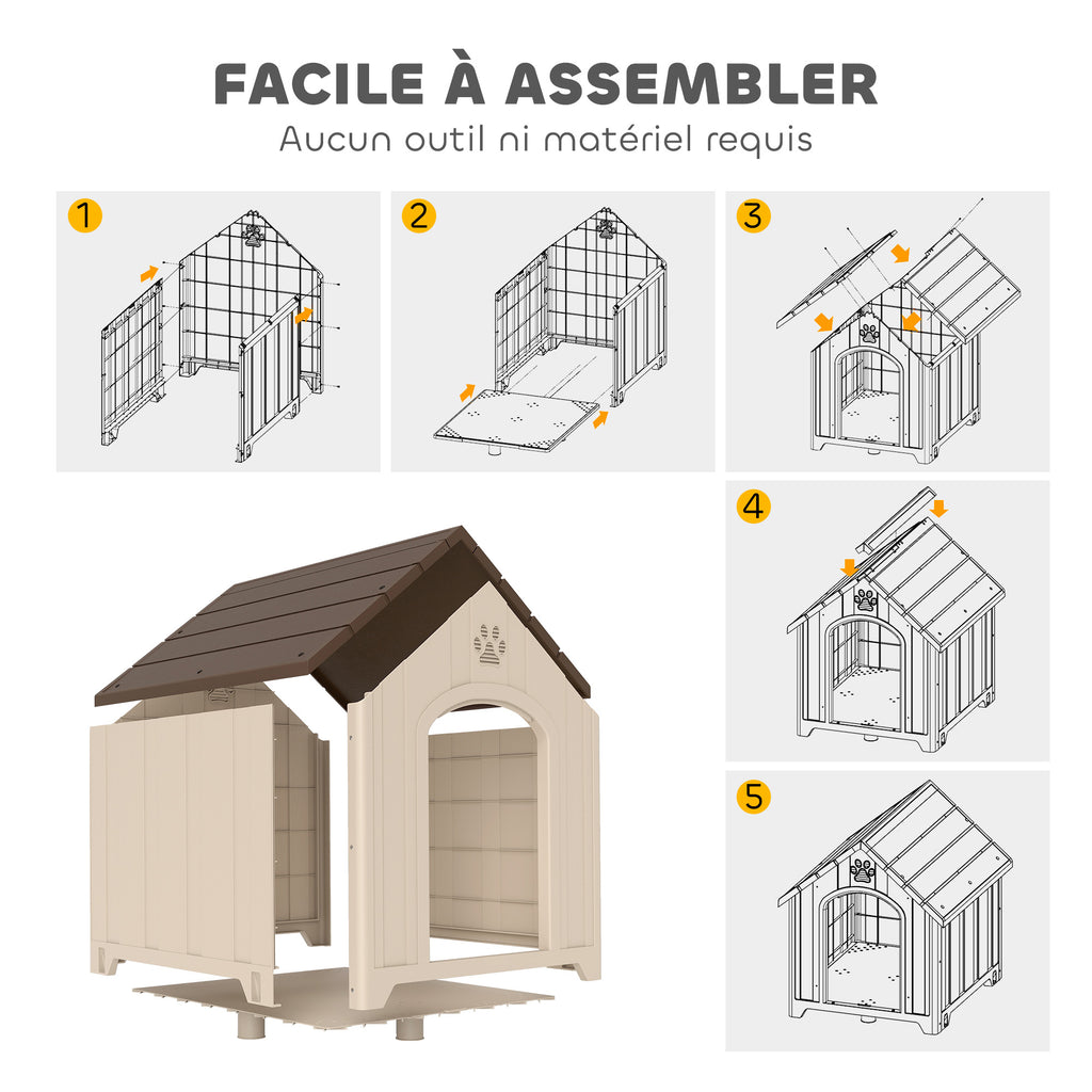 Caseta de plástico beige para perros grandes hasta 30 kg, 88x79x89 cm