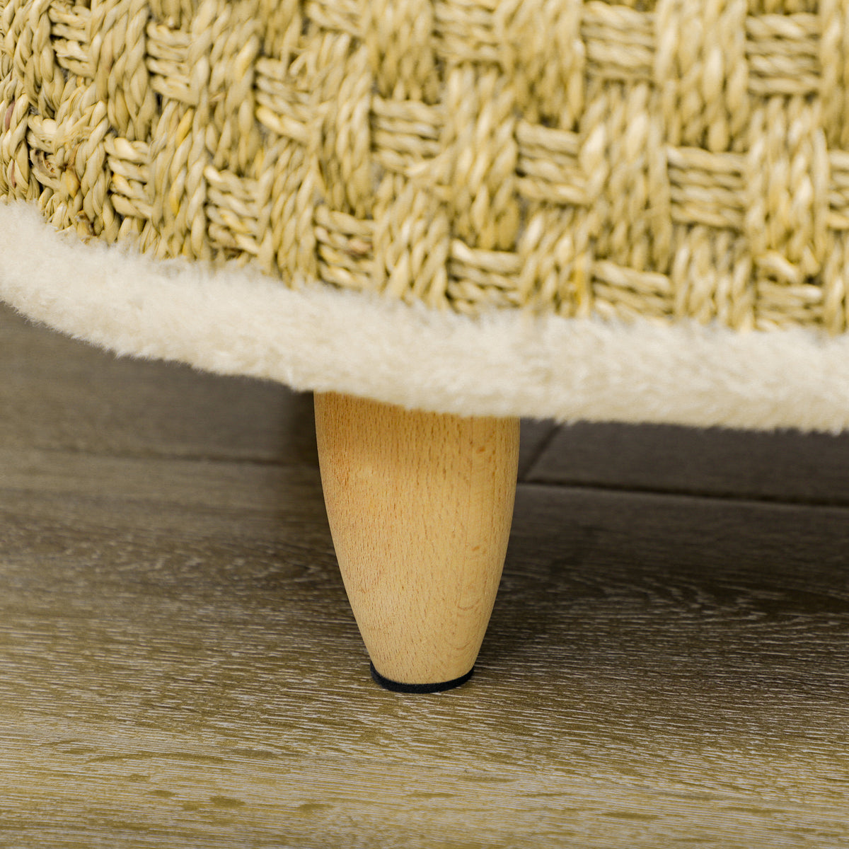 Cama redonda elevada para perros y gatos con cojín beige
