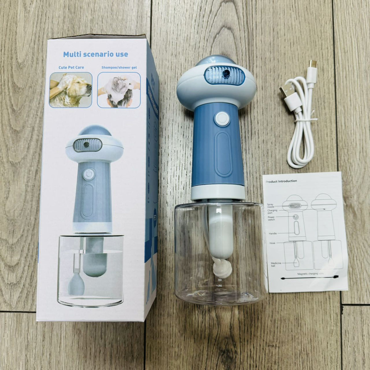Máquina eléctrica de espuma para baño de perros y gatos en color azul