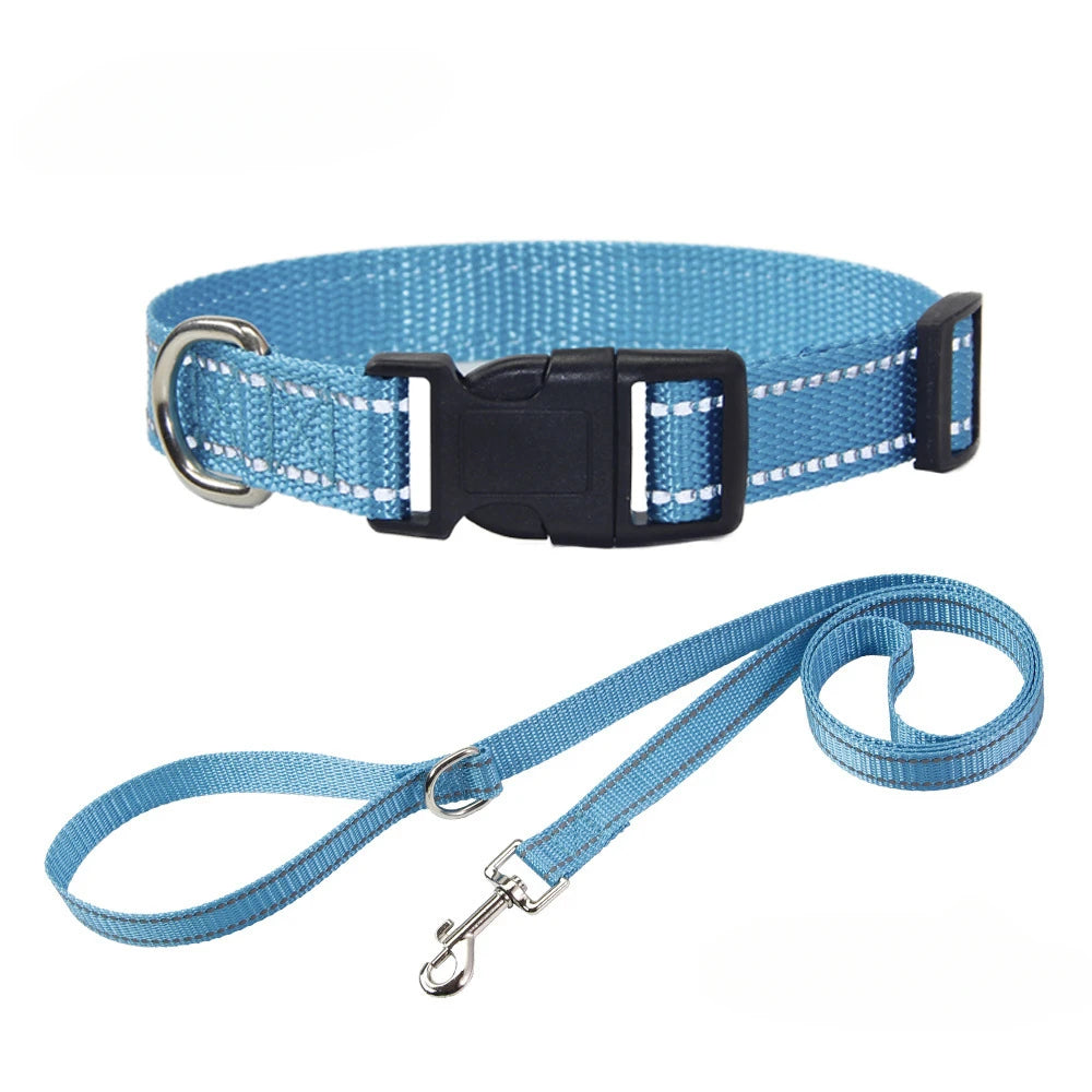 Set de collar y correa de poliéster para perros – Set azul
