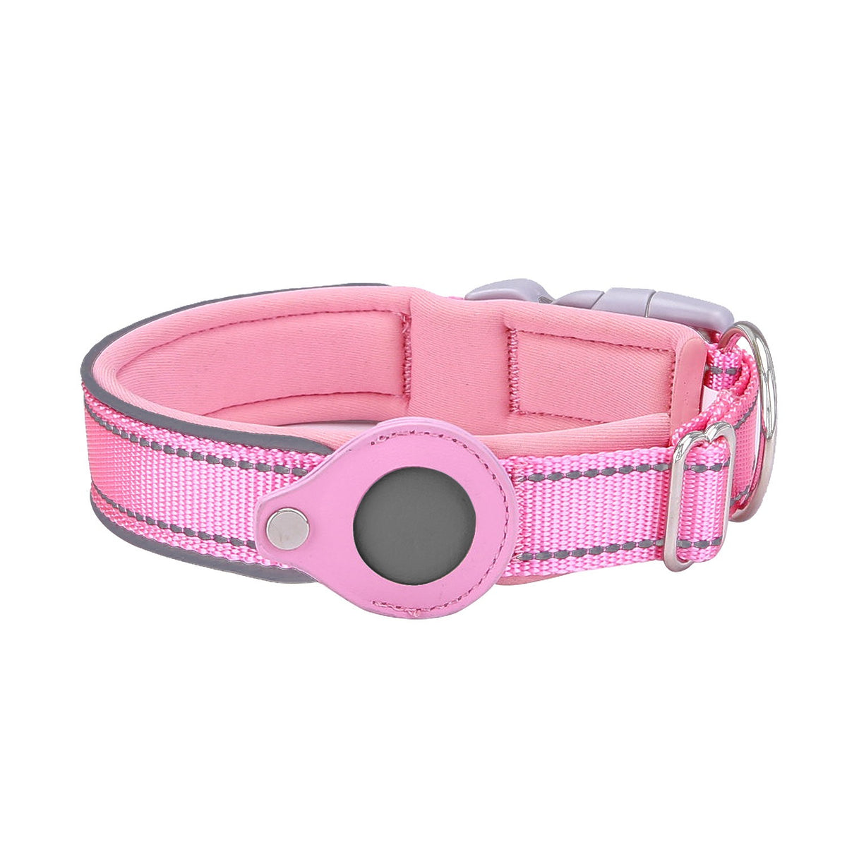 Collar ajustable para perro y gato compatible con AirTag en color rosa