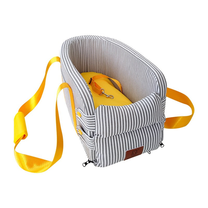 Cama elevadora para coche con correa de seguridad para perros – Striped model-yellow ribbon