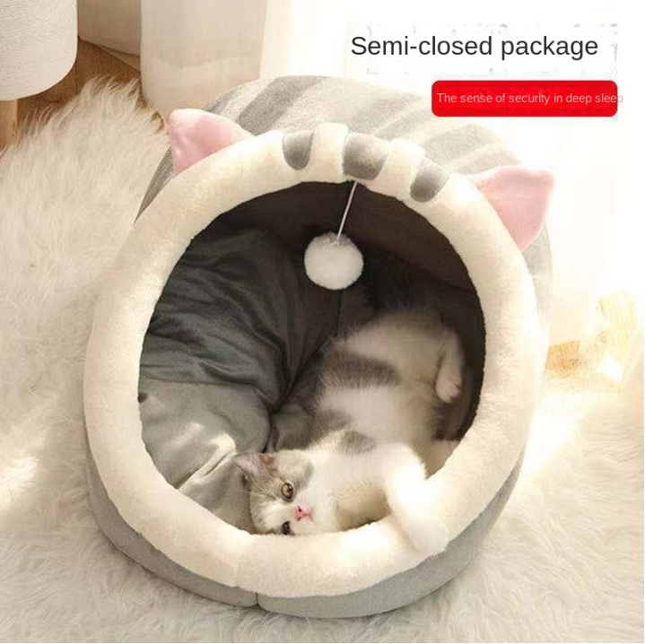 Cama tipo cueva semiencerrada para gatos