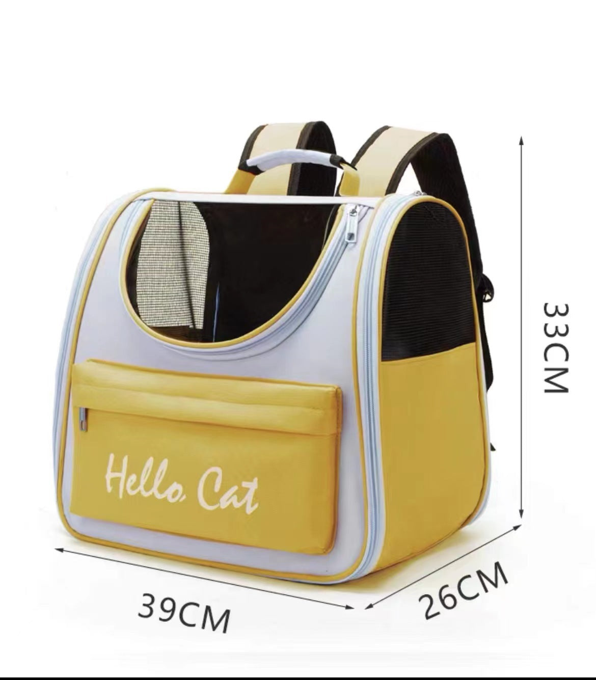 Mochila transportín Hello Cat con ventana para gatos y perros pequeños en color amarillo