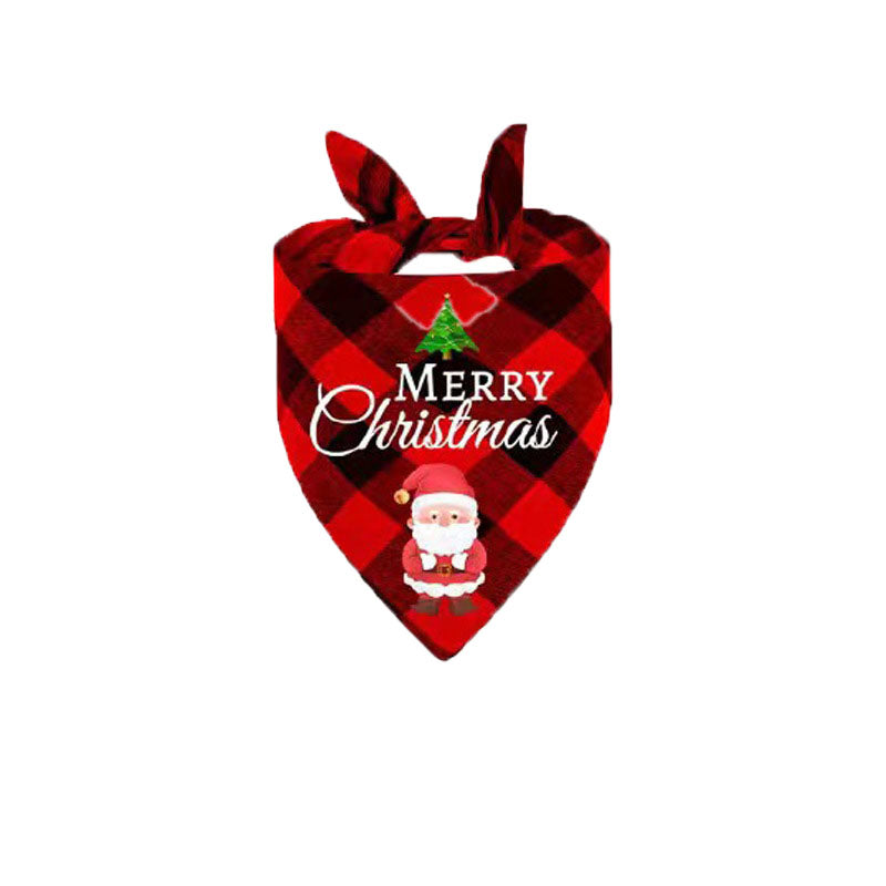 Pañuelo triangular navideño para perros y gatos – Papá Noel, cuadros rojo