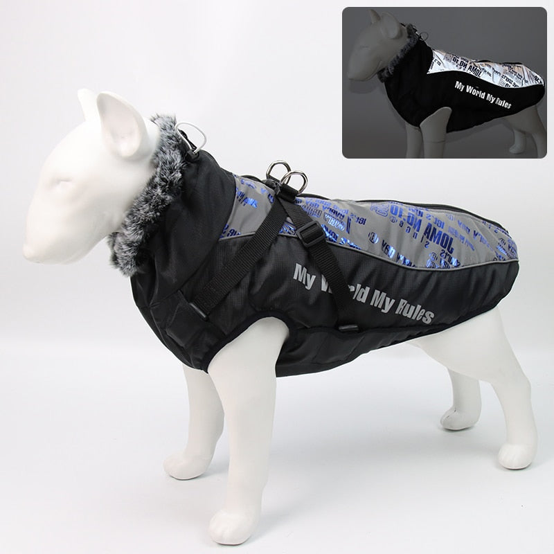 Chaleco impermeable reflectante con arnés para perros