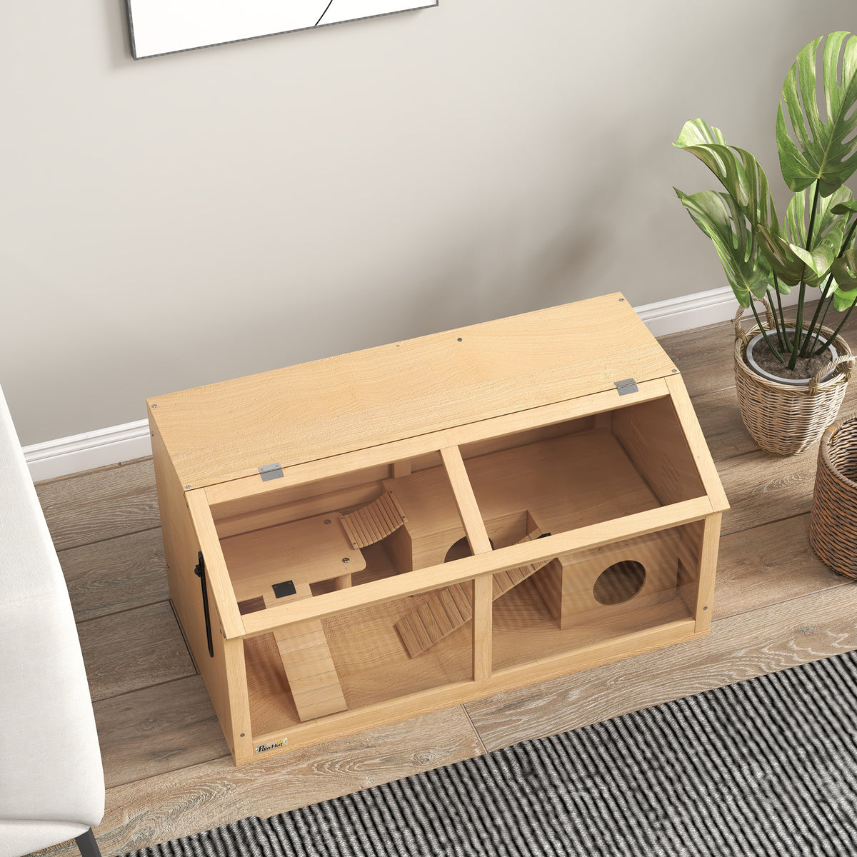 Jaula de madera para hámster con cabaña y escaleras, 85 x 45 x 44 cm
