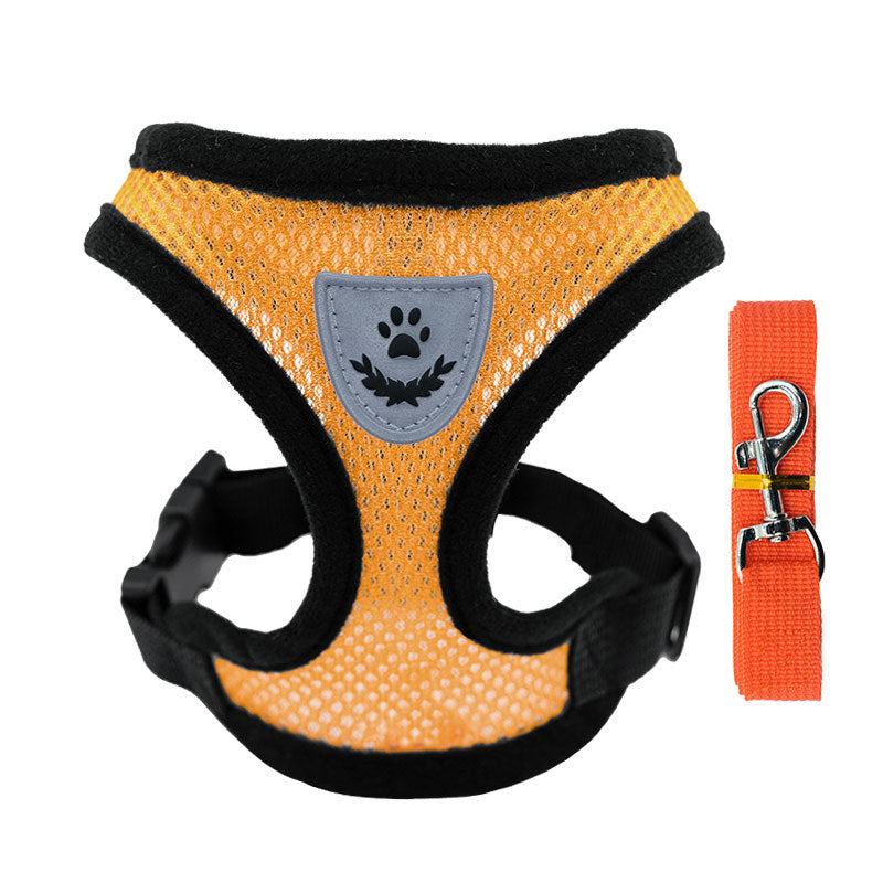 Arnés ajustable con collar y correa para perros pequeños y gatos en color naranja