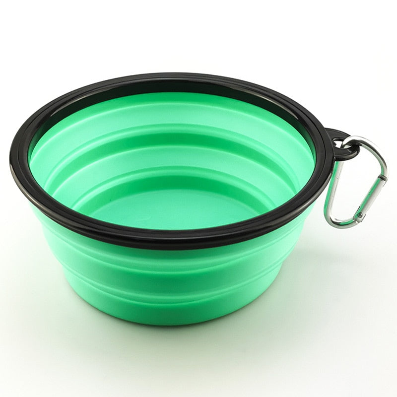 Cuenco plegable de silicona para perros y gatos con mosquetón