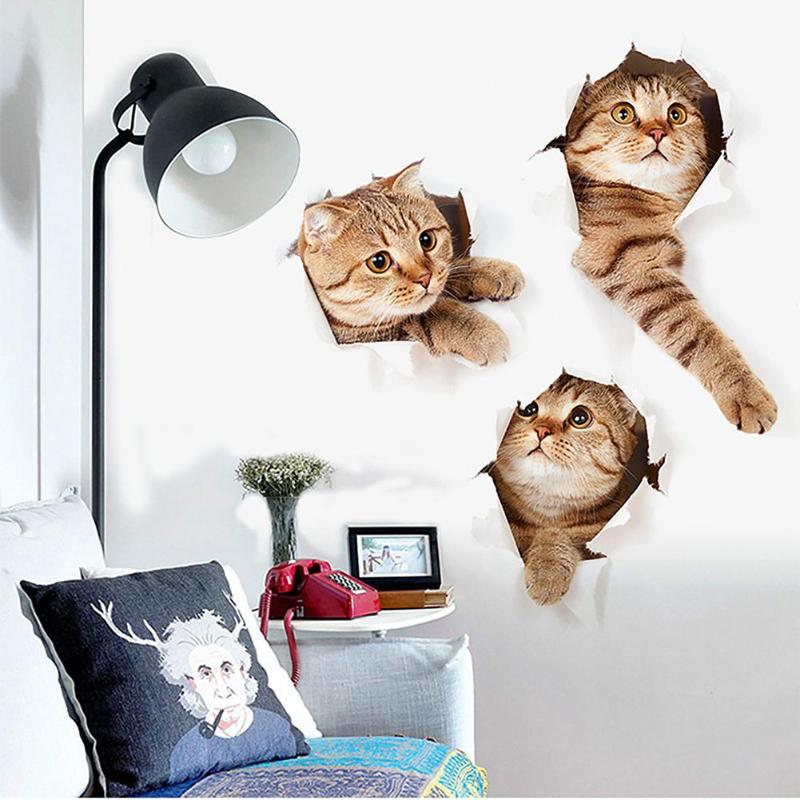 Pegatina de pared 3D con diseño de gato para baño