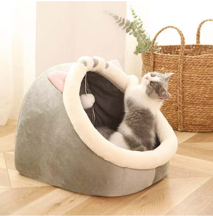 Cama tipo cueva semiencerrada para gatos