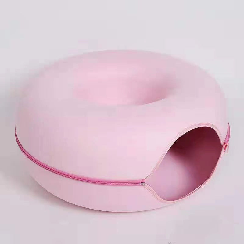 Cama donut para gatos con túnel y juguete – Grande en L 60 x 28 cm