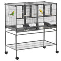 Jaula doble para pájaros con separador y ruedas, 95 x 45,5 x 102 cm