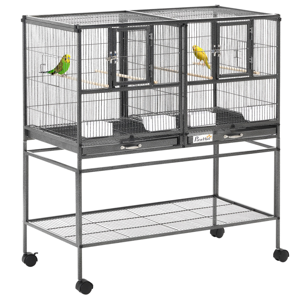 Jaula doble para pájaros con separador y ruedas, 95 x 45,5 x 102 cm