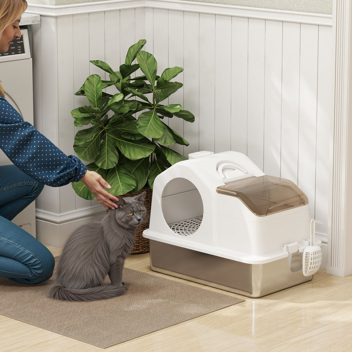 Arenero cerrado para gatos de acero inoxidable con tapa