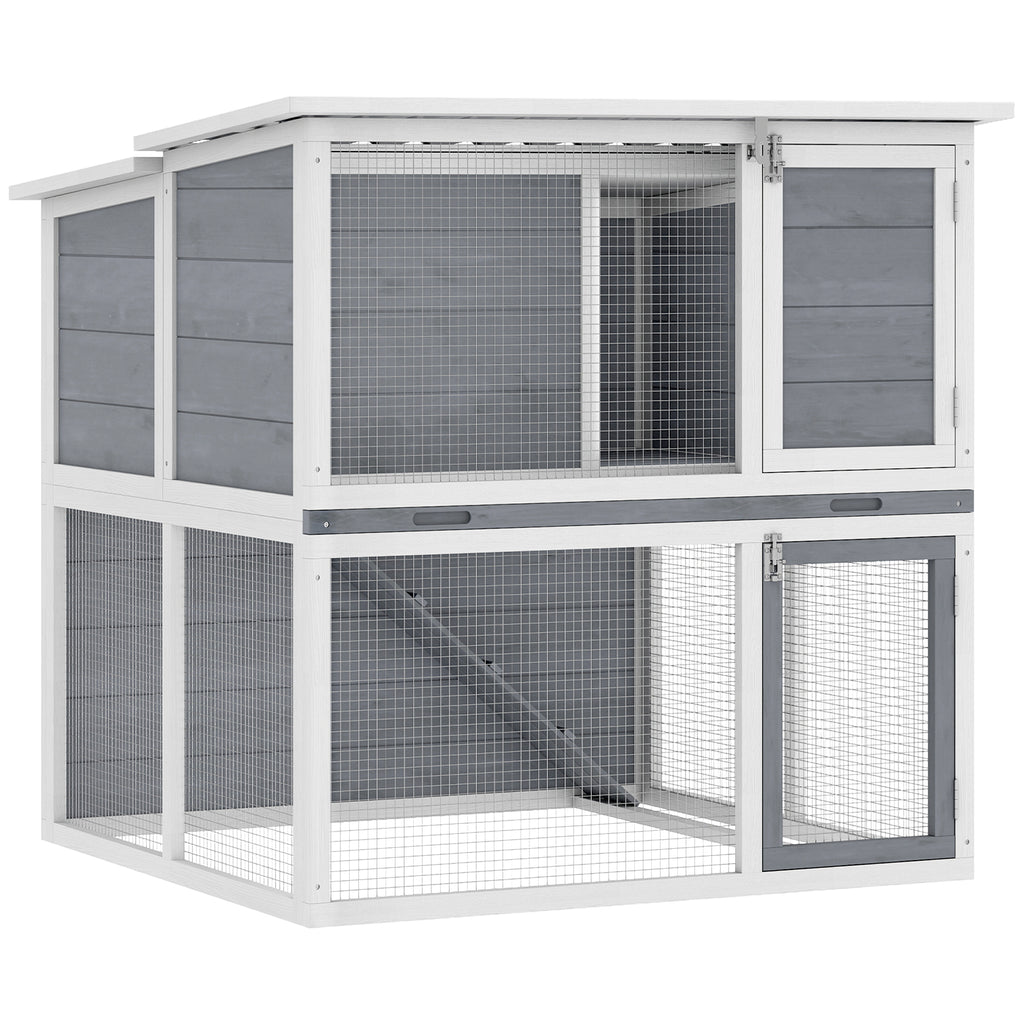 Conejera exterior de 2 niveles para conejos 98 x 95 x 102,5 cm