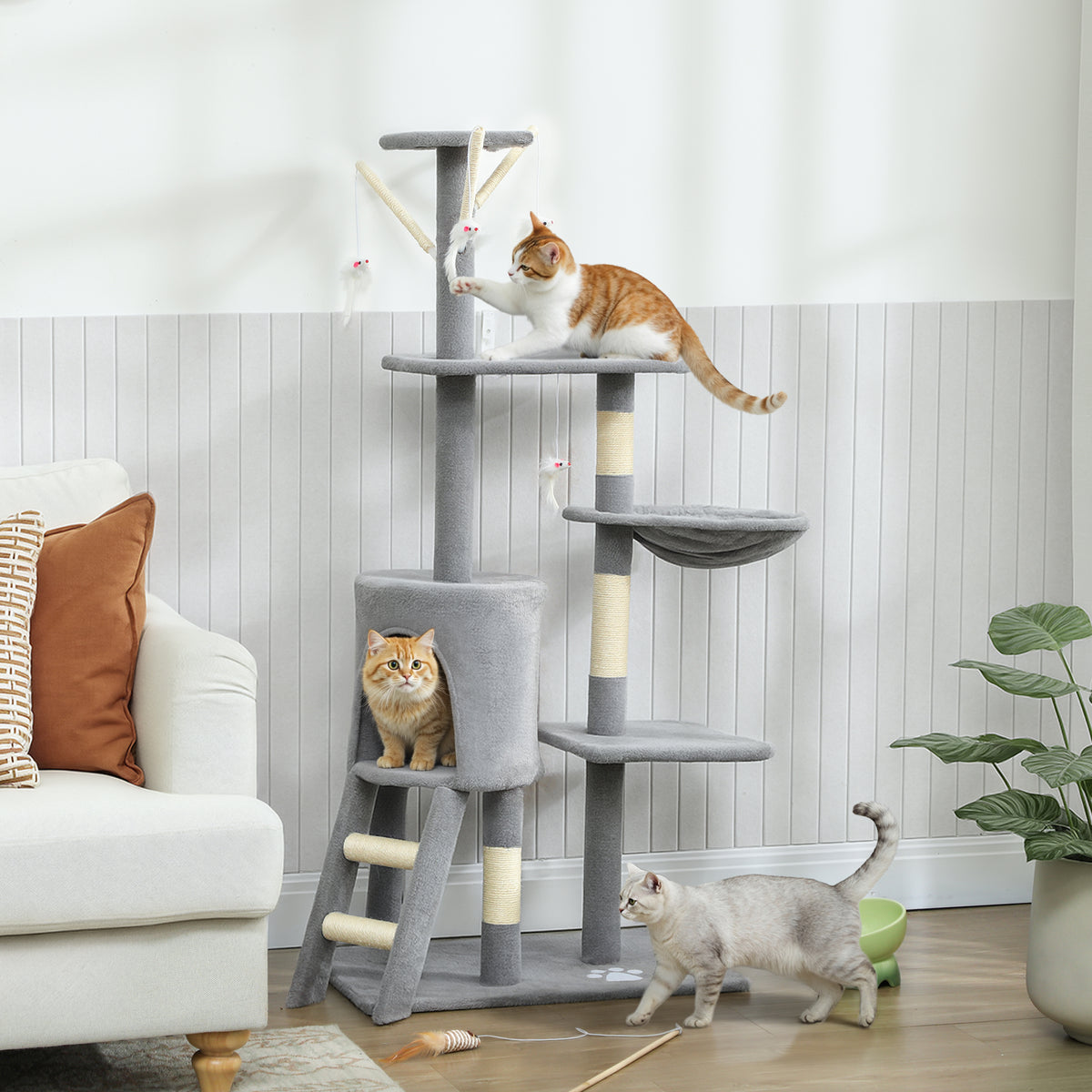 Árbol rascador para gatos con hamaca y nicho, gris, foto 6 de 9