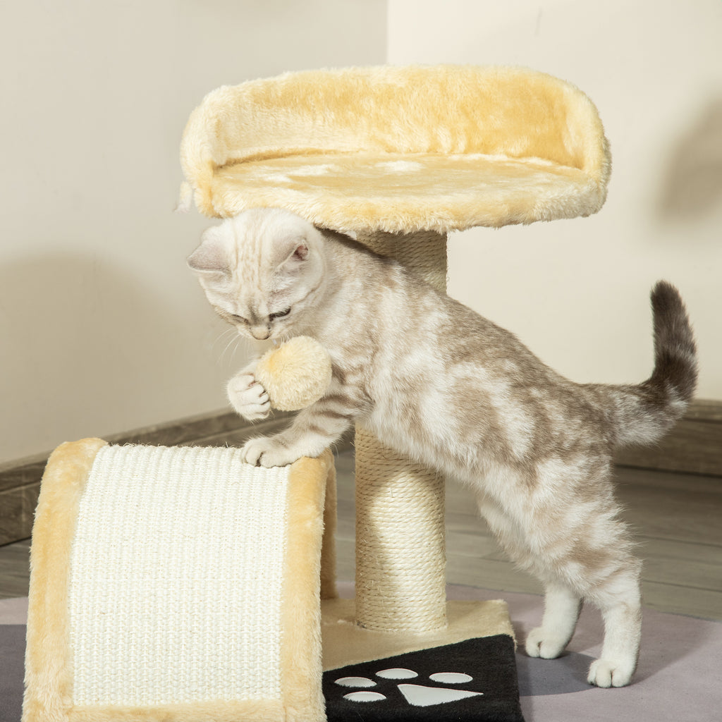 Árbol rascador de diseño para gatos con bola colgante y plataforma, beige, foto 7 de 9
