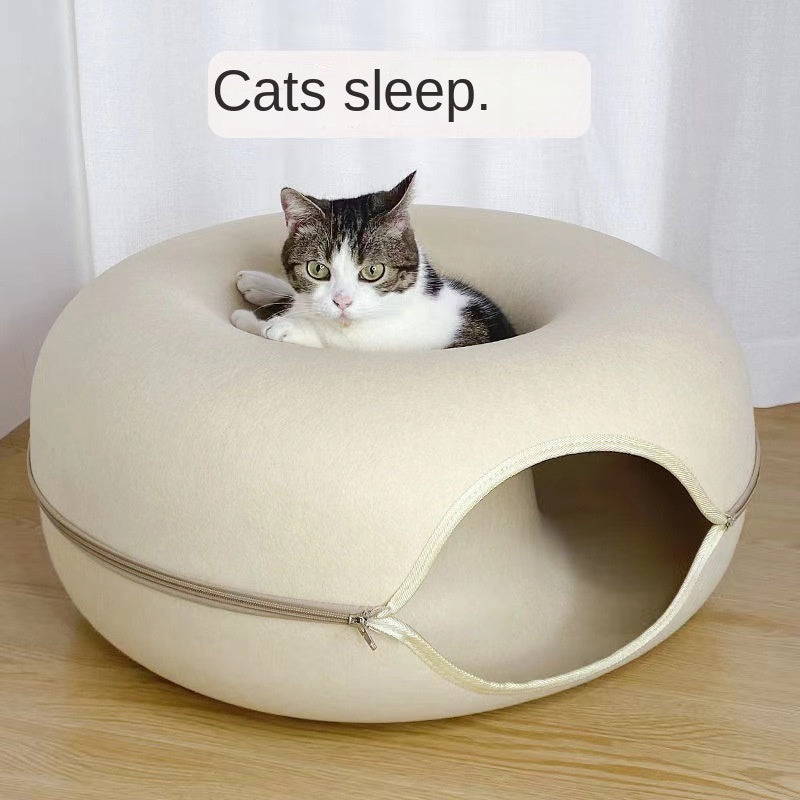 Cama donut para gatos con túnel y juguete