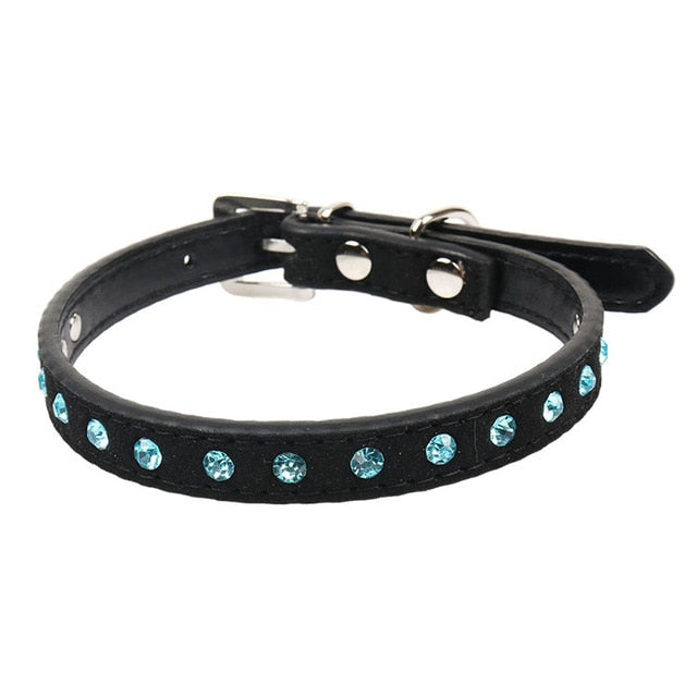 Collar negro ajustable con rhinestones para gatos – Piel auténtica