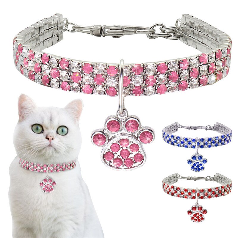 Collar ajustable con pedrería para perros y gatos