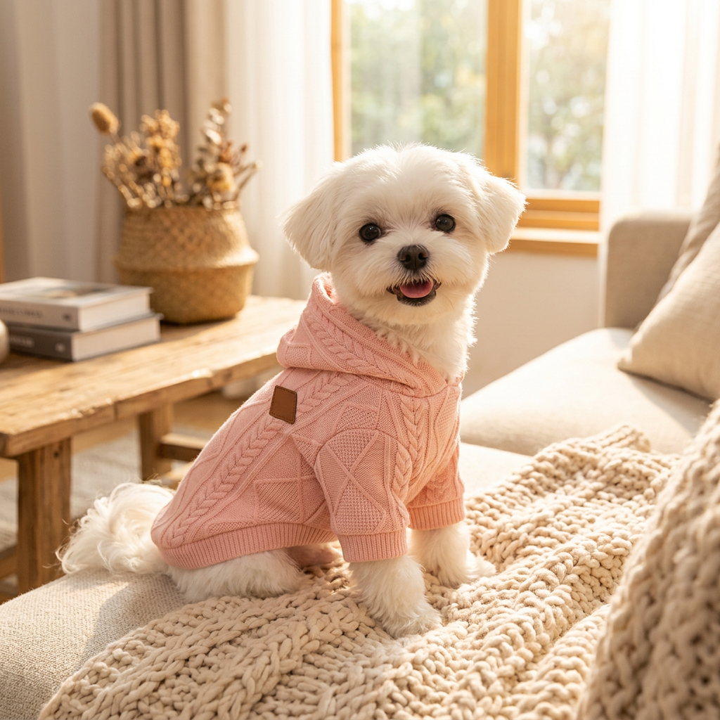 Jersey de punto con capucha para perros pequeños