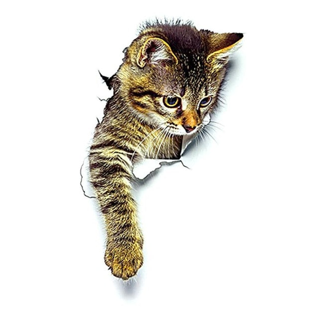 Pegatina de pared 3D con diseño de gato para baño