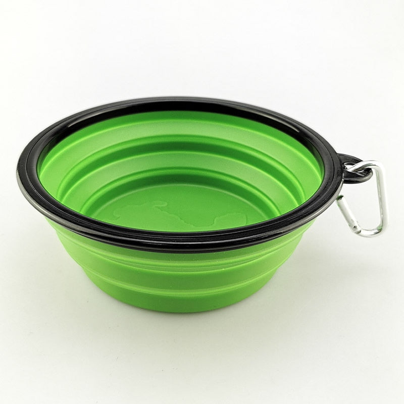 Cuenco plegable de silicona para perros y gatos con mosquetón