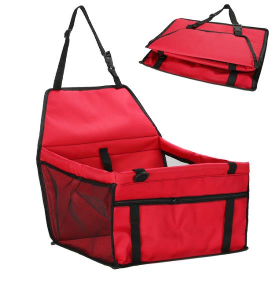 Asiento de coche plegable tipo bolsa con malla para perros y gatos en color rojo