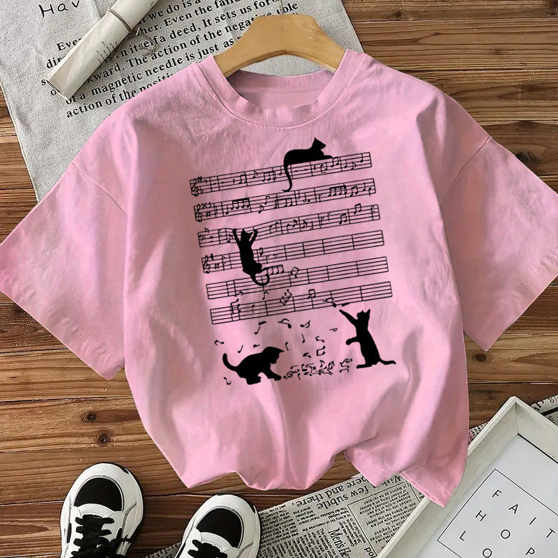 Camiseta de algodón con gatos para mujer