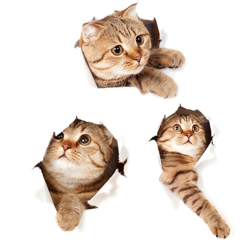 Pegatina de pared 3D con diseño de gato para baño
