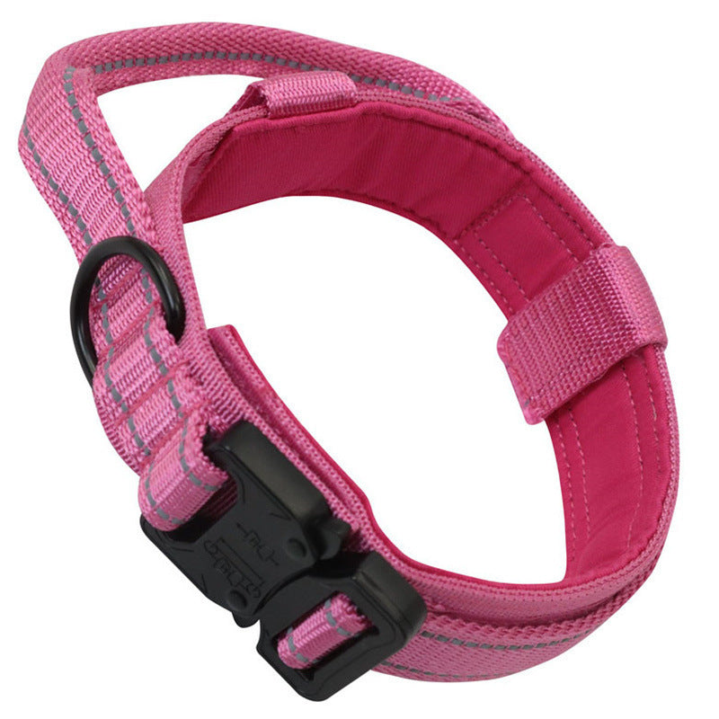 Collar y correa táctica para perros – Rosa reflectante