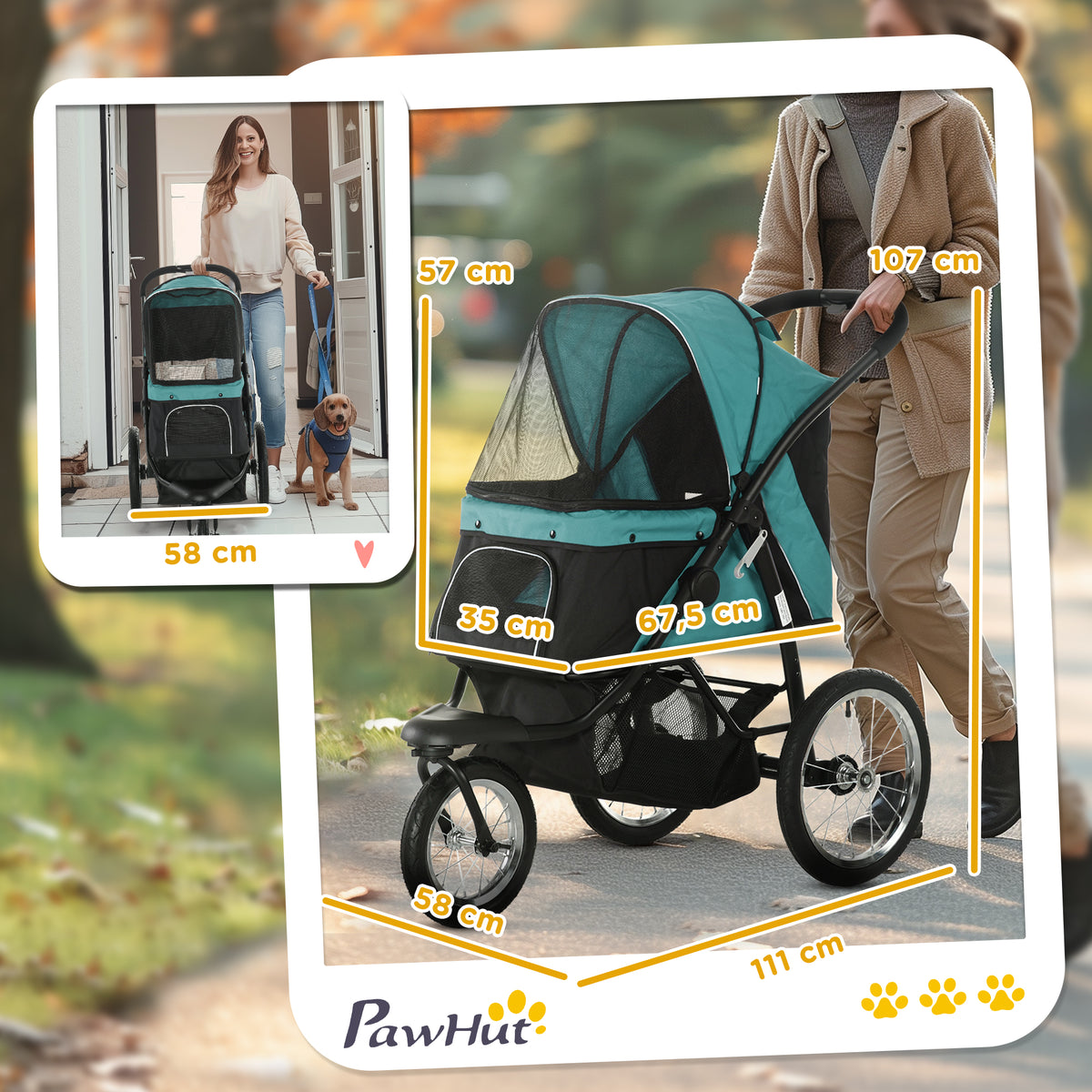 Cochecito plegable todoterreno para perros, verde oscuro
