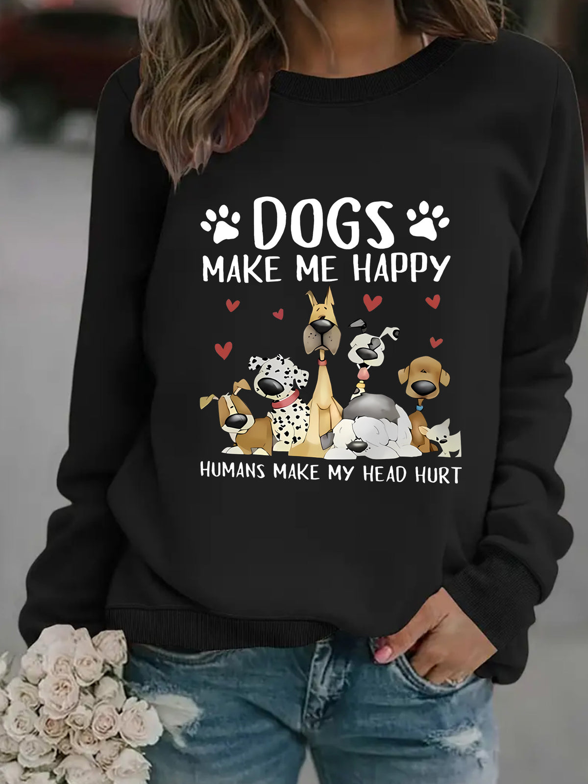 Sudadera de mujer con estampado de perros en color negro