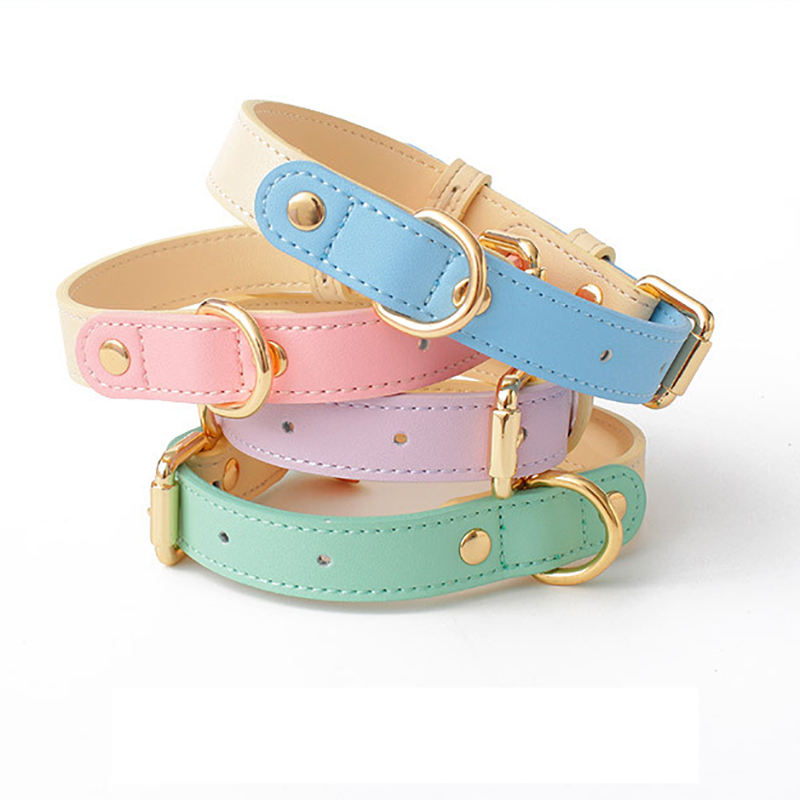 Collar de piel para perros y gatos, colores pastel