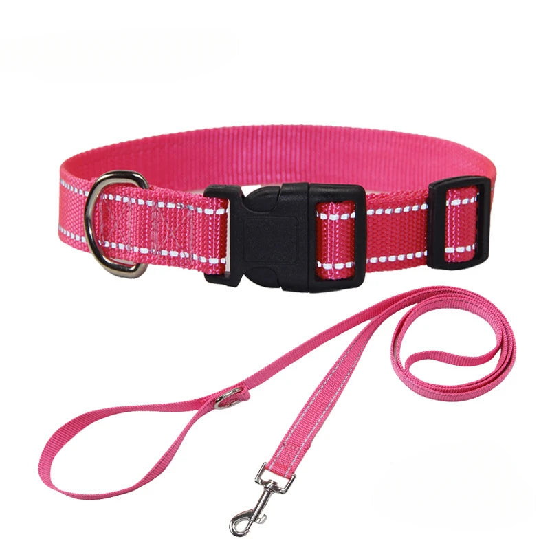 Set de collar y correa de poliéster para perros – Set rosa palo