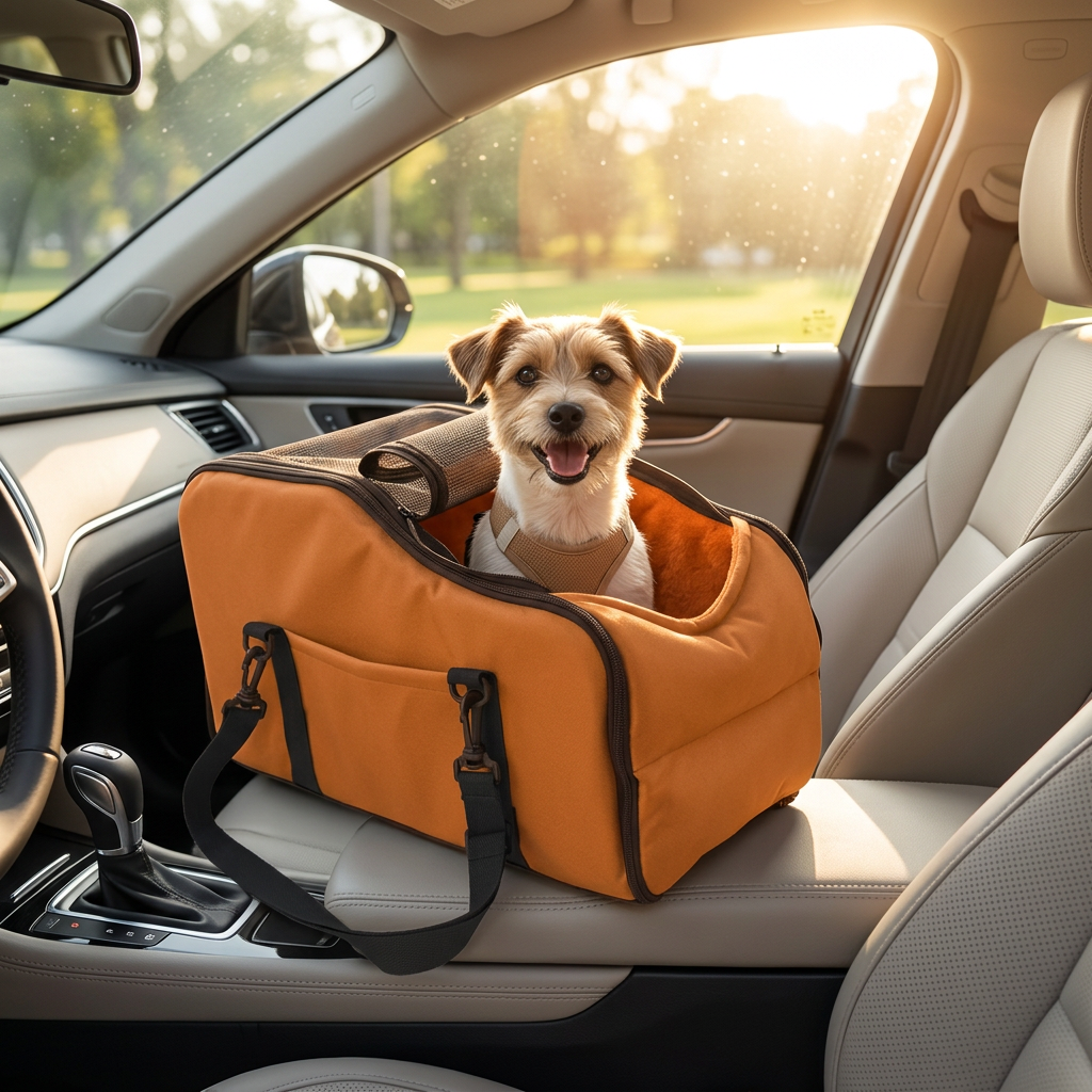 Asiento de coche para perros pequeños en consola central