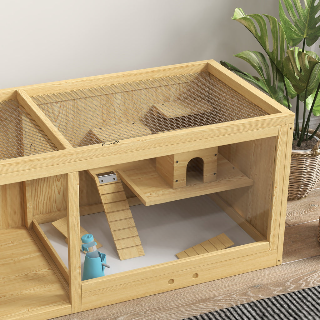 Jaula de madera para hámster y gerbilos con varios niveles