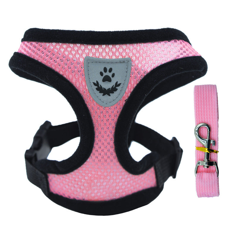 Arnés ajustable con collar y correa para perros pequeños y gatos en color rosa