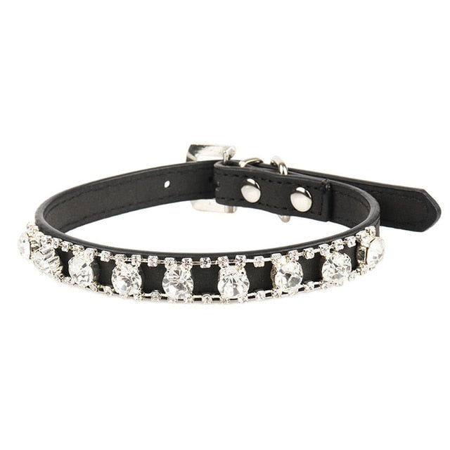 Collar negro ajustable con rhinestones para gatos – PU