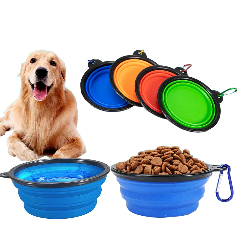 Cuenco plegable de silicona para perros y gatos con mosquetón