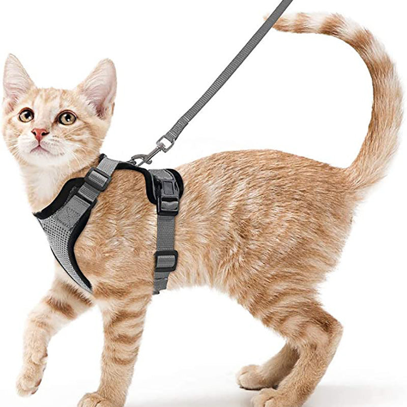 Arnés y correa ajustable antiescape para gatos en color gris