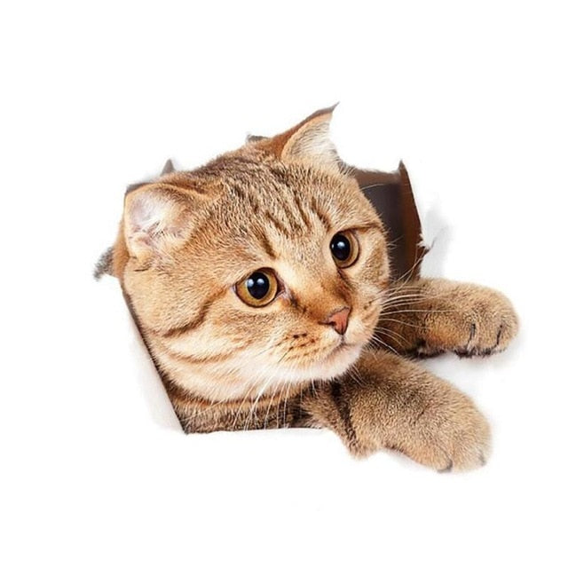 Pegatina de pared 3D con diseño de gato para baño