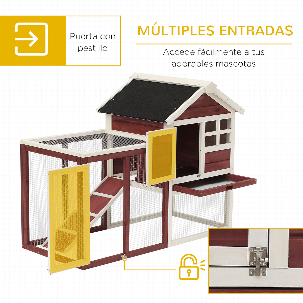 Conejera de exterior de madera con caseta y corral